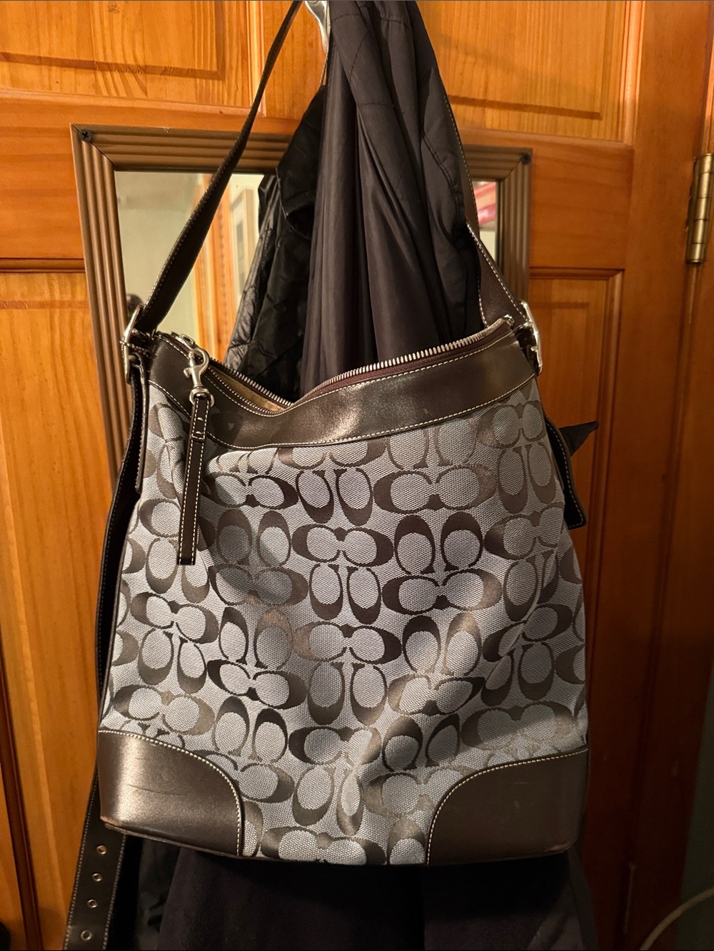 Coach blue and black Signature Jacquard Shoulder Hobo